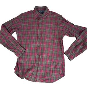 Polo Ralph Lauren Button Up Shirt Plaid Red Green Size Medium 100% cotton